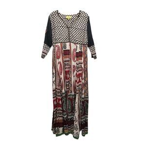Vtg Boho Embroidered Block Print Cotton Gauze Festival Maxi Dress Size XL